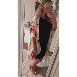 Red, black, & cream floral kimono